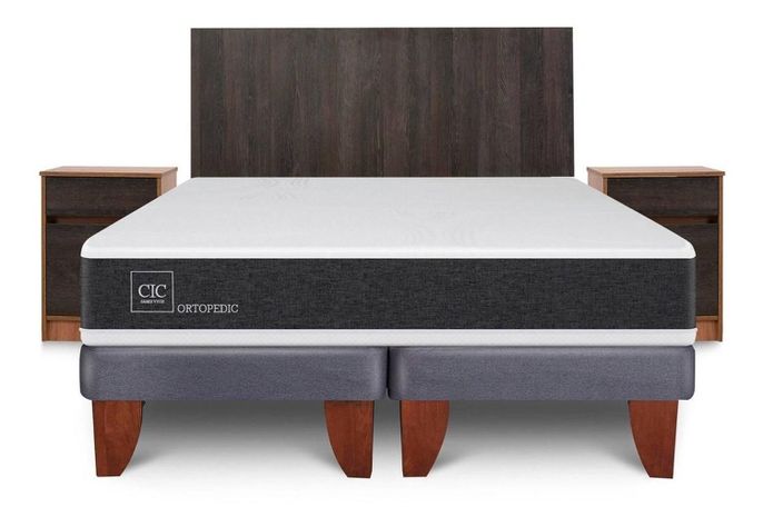 Cama Europea Cic Ortopedic 2 Plazas + Muebles Espresso-0