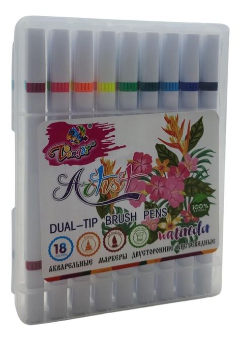Set Marcadores Doble Punta 18 Lapices Plumones Watercolor-0