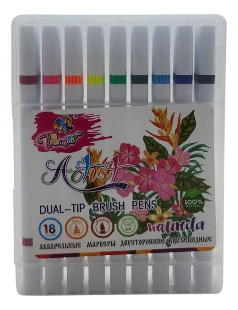 Set Marcadores Doble Punta 18 Lapices Plumones Watercolor-1