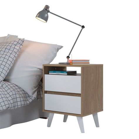 Velador Mood 2 Cajones y 1 Espacio 45 x 60 x 35cm. Color Blanco / Madera-5