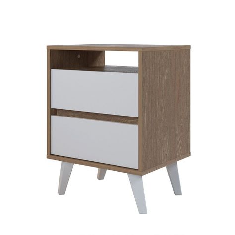 Velador Mood 2 Cajones y 1 Espacio 45 x 60 x 35cm. Color Blanco / Madera-0