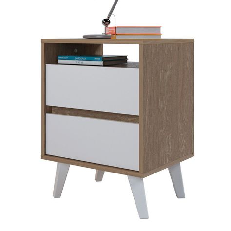 Velador Mood 2 Cajones y 1 Espacio 45 x 60 x 35cm. Color Blanco / Madera-4