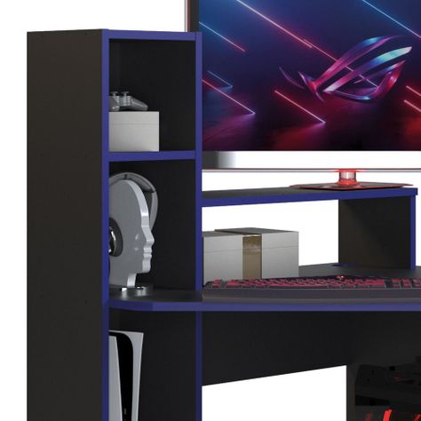 Escritorio Gamer Silcosil 87 x 122 x 89cm. Color Negro / Azul-5
