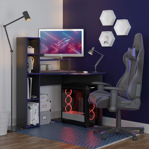 Escritorio Gamer Silcosil 87 x 122 x 89cm. Color Negro / Azul-6
