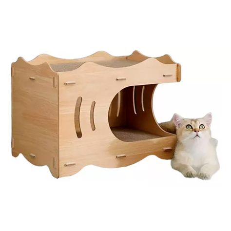 Cama Casa De Madera Para Gatos Con Rascador Interno-0