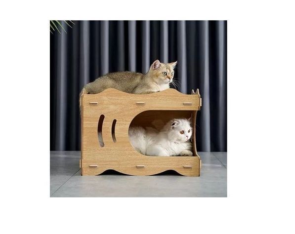 Cama Casa De Madera Para Gatos Con Rascador Interno-1