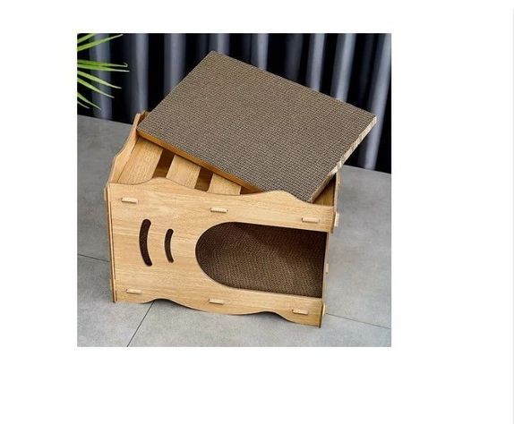 Cama Casa De Madera Para Gatos Con Rascador Interno-3