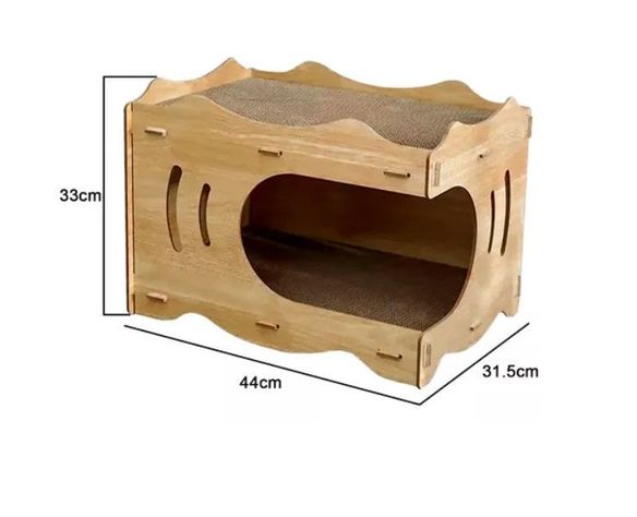 Cama Casa De Madera Para Gatos Con Rascador Interno-5