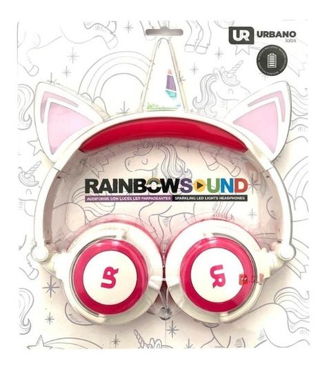 Audífonos Unicornio Niños Rainbows Sound Led Rosado - Ps-2