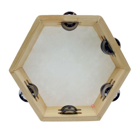 Pandero Hexagonal 8 Pulgadas Madera - PS-1