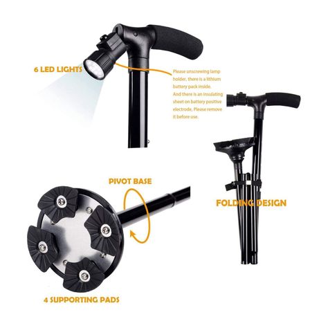 Bastón Plegable Con Luz Led Y 4 Puntos De Apoyo - Puntostore-2