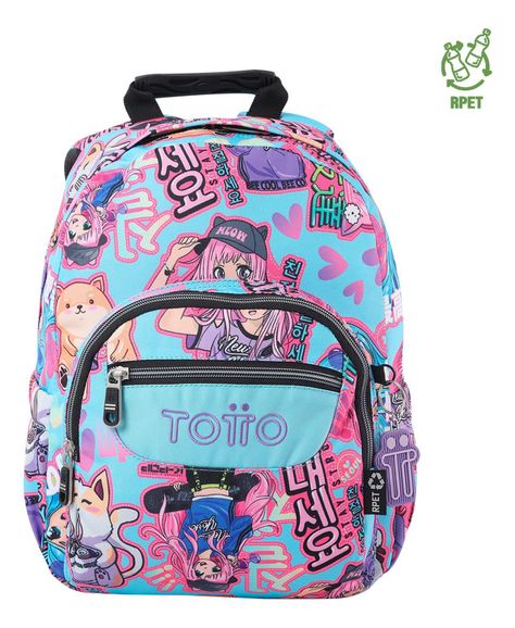 Mochila Escolar Totto Tempera Rpet Azul Anime Girls-0