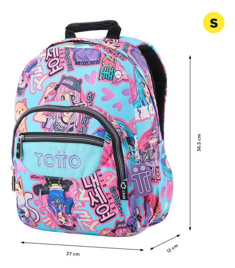 Mochila Escolar Totto Tempera Rpet Azul Anime Girls-2