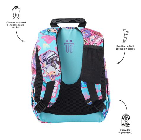 Mochila Escolar Totto Tempera Rpet Azul Anime Girls-3