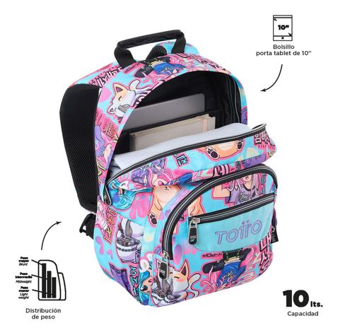 Mochila Escolar Totto Tempera Rpet Azul Anime Girls-4