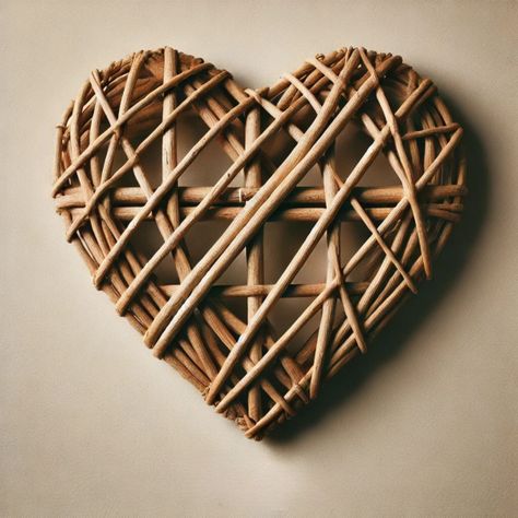 Set de 3 Corazón Decorativo Mimbre Colgante Pared 25cm Jhn-4