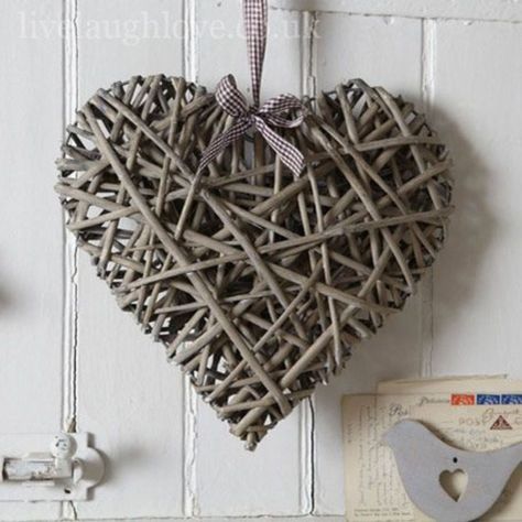 Set de 3 Corazón Decorativo Mimbre Colgante Pared 25cm Jhn-9