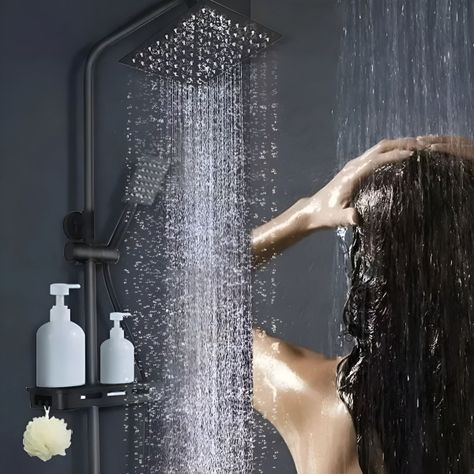 Ducha Columna Moderna Cuadrado Negro Mate 3 Funciones Jhn-6