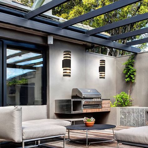Lámpara Pared Moderna Exterior Semicilíndrica Negro Jhn-5