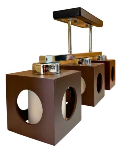 LÁMPARA DE TECHO Triple Vintage Madera Cuadrada 3 focos-1