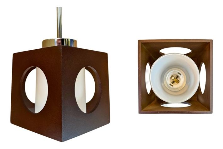 LÁMPARA DE TECHO Triple Vintage Madera Cuadrada 3 focos-2
