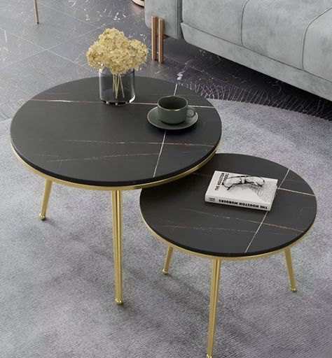 Set 2 Piezas Mesa Centro Auxiliar Circular Nórdico Negro Jhn-3