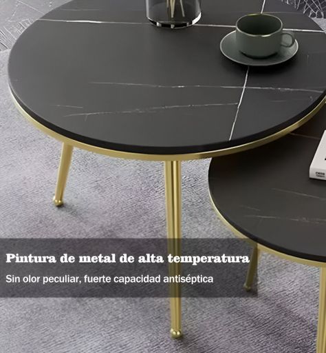 Set 2 Piezas Mesa Centro Auxiliar Circular Nórdico Negro Jhn-5