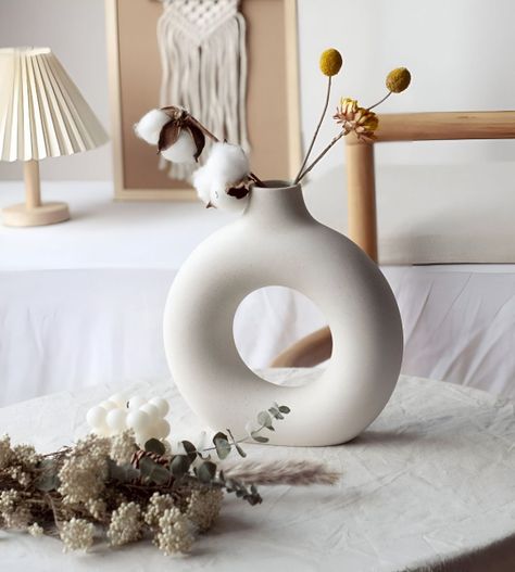 Jarrón Florero Cerámica Blanca Decoración Moderna 15,5cm Jhn-2