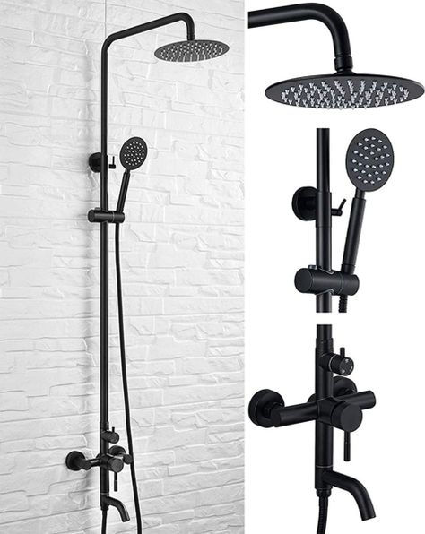 Columna Ducha Negro Mate 3 Funciones Acero Inoxidable Jhn-2