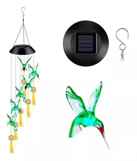 Lámpara Solar Carillón Viento Led Colibri Lau-0
