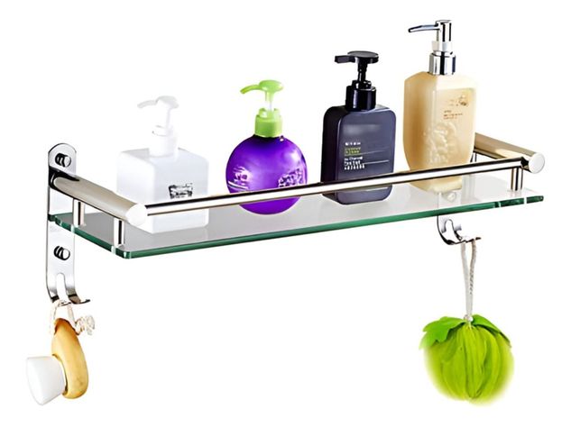 Estante Organizador Baño Vidrio Acero Inoxidable 40cm Jhn-4