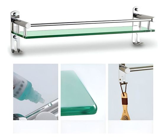 Estante Organizador Baño Vidrio Acero Inoxidable 40cm Jhn-7