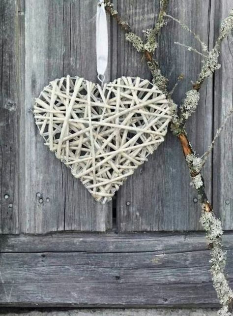 Corazón Decorativo Mimbre Pared Colgante 40cm Jhn-1
