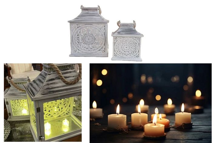 Set Portavelas Vintage Decorativo Faroles Velas Exterior Lau-2