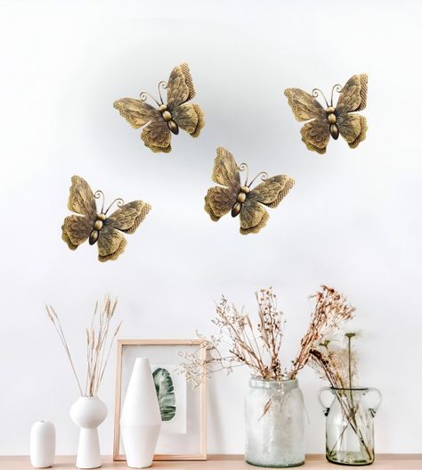 Set Decorativo Pared Mariposa 3D Arte Estatua Bronce Jhn-3