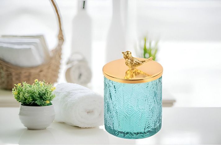 Tarro Almacenamiento Decorativo Cristal Relieve Tapa Jhn-3
