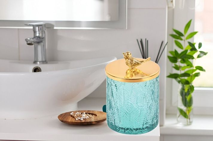 Tarro Almacenamiento Decorativo Cristal Relieve Tapa Jhn-4