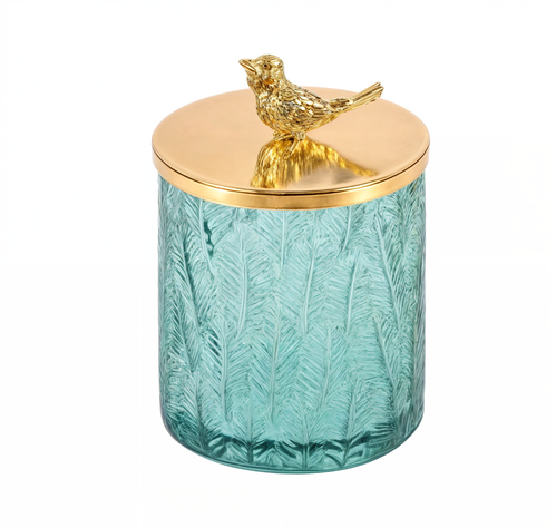 Tarro Almacenamiento Decorativo Cristal Relieve Tapa Jhn-0