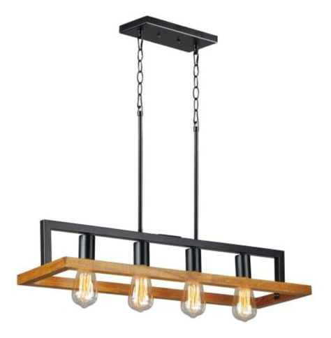 Lámpara Colgante Techo Lineal 4 Luces Metal Madera Jhn-0