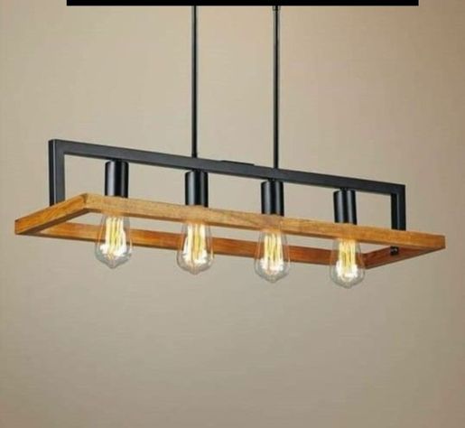 Lámpara Colgante Techo Lineal 4 Luces Metal Madera Jhn-2