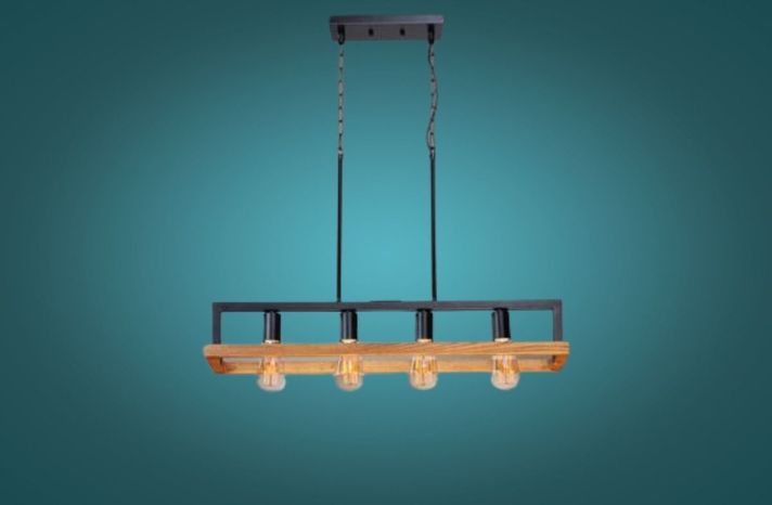 Lámpara Colgante Techo Lineal 4 Luces Metal Madera Jhn-9