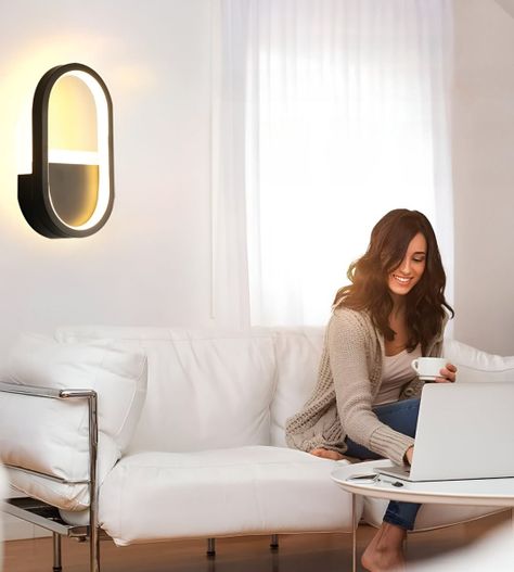 Lámpara Pared LED Moderna Ovalada Decoración Negra Jhn-2