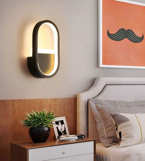 Lámpara Pared LED Moderna Ovalada Decoración Negra Jhn-9