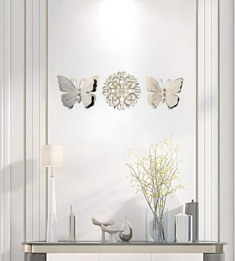 Set Decorativo Pared Mariposas Flor Arte Blanco Jhn-3
