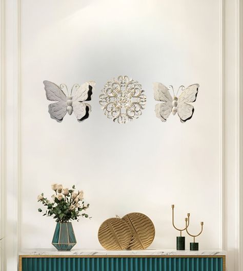 Set Decorativo Pared Mariposas Flor Arte Blanco Jhn-5