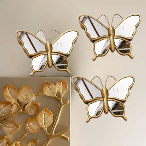 Set de 3 Espejos Mariposa Dorado Decoración Glamour Jhn-2