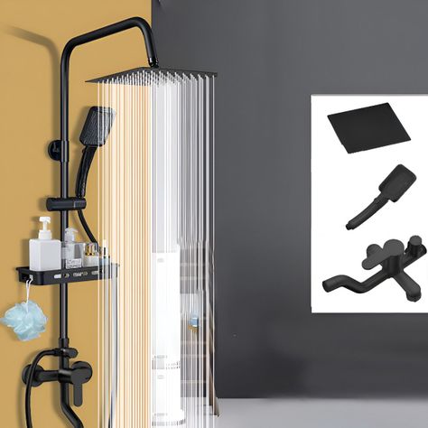 Ducha Columna Moderna Cuadrado Negro Mate 3 Funciones Jhn-8