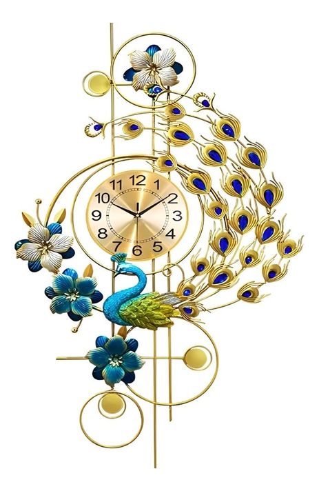 Reloj Pared Pavo Real Grande Decorativo Silencioso Jhn-0