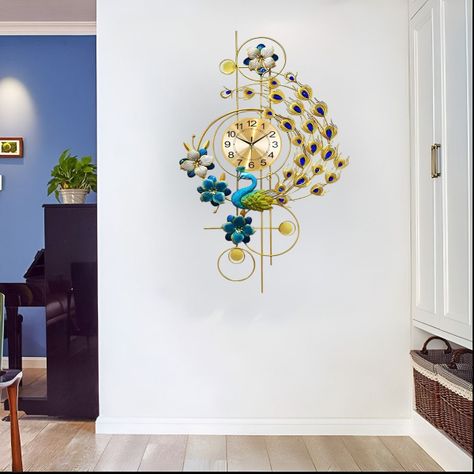 Reloj Pared Pavo Real Grande Decorativo Silencioso Jhn-1