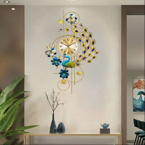Reloj Pared Pavo Real Grande Decorativo Silencioso Jhn-3